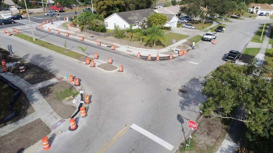 Aerial view of construction progress on site